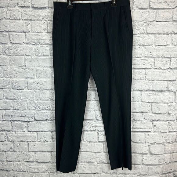 Kenneth Cole Reaction Black Pinstripe Pants Slacks Men’s Size 36x32 - Picture 1 of 8